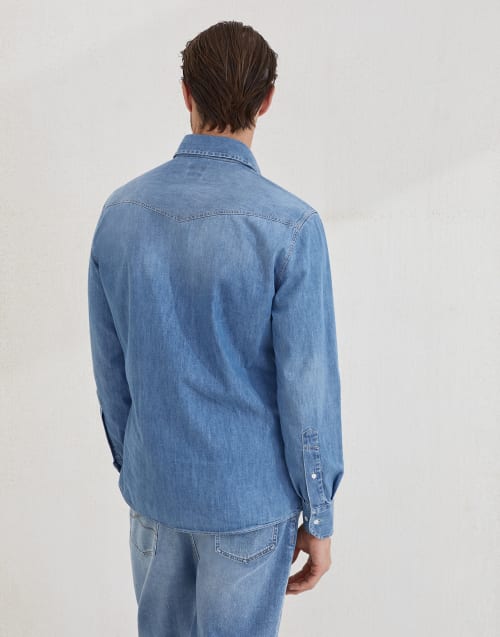 Camisa de denim ligero Denim Medio Hombre - Brunello Cucinelli