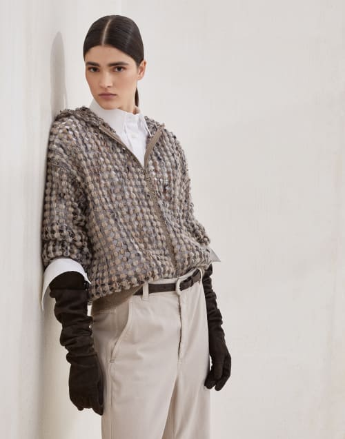 Cárdigan Balloon Net Camello Mujer - Brunello Cucinelli