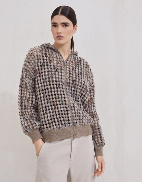 Balloon net cardigan Camel Woman - Brunello Cucinelli