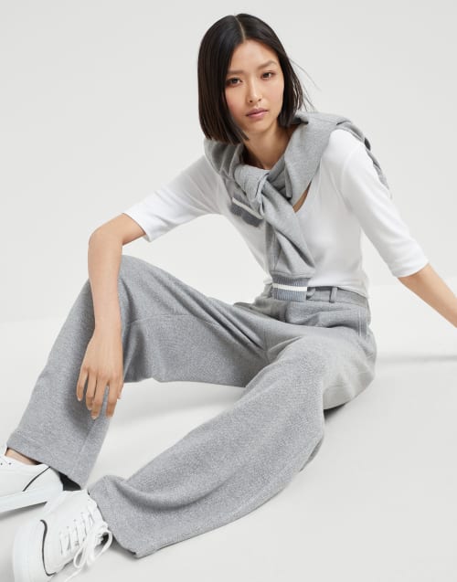 Sparkling piqué trousers Silver Woman - Brunello Cucinelli