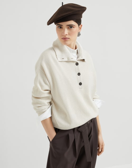 Polo en maille vanisée Beige Froid Femme - Brunello Cucinelli