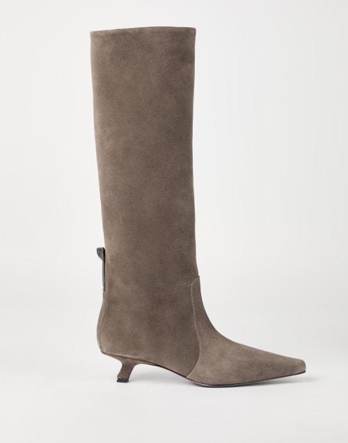 Botas City en piel de ante con Monile Marrón Mujer - Brunello Cucinelli