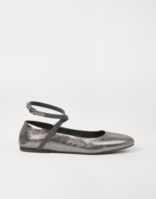 Lamé grained calfskin flats Silver Woman - Brunello Cucinelli