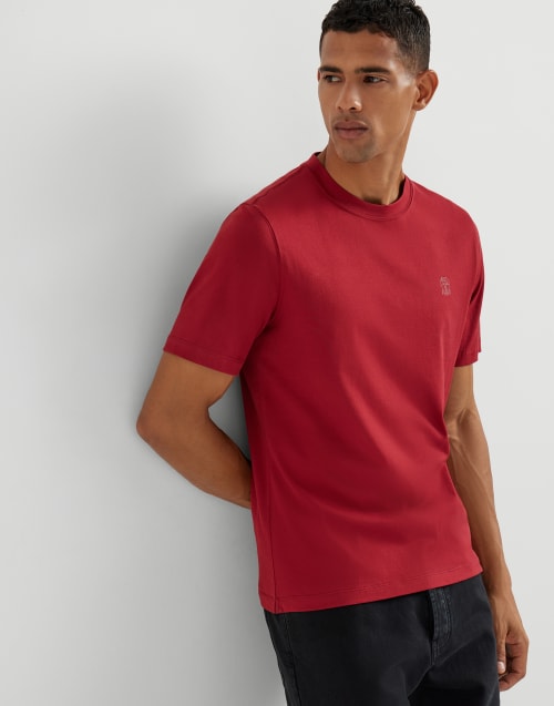 Jersey T-shirt with logo Amaranth Man - Brunello Cucinelli