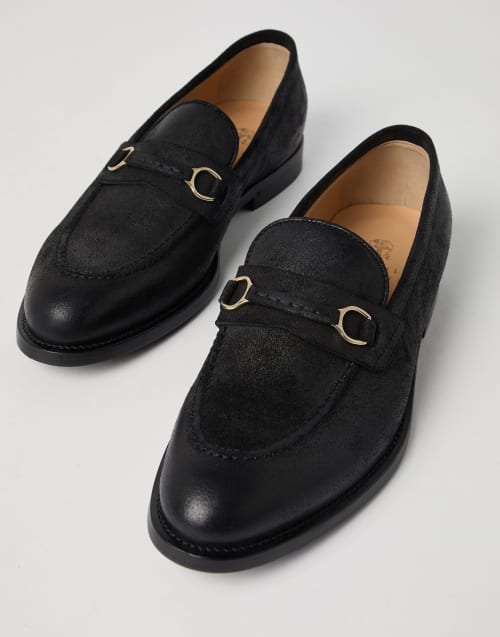 Suede Penny loafer Black Man - Brunello Cucinelli