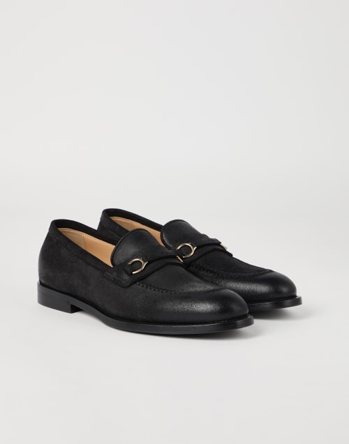 Suede Penny loafer Black Man - Brunello Cucinelli