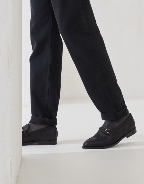 Suede Penny loafer Black Man - Brunello Cucinelli