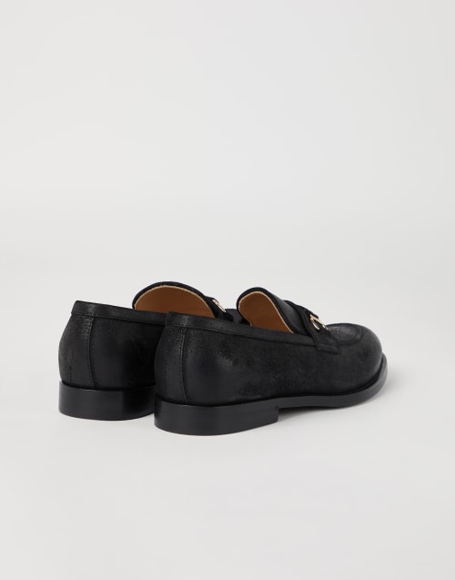 Suede Penny loafer Black Man - Brunello Cucinelli