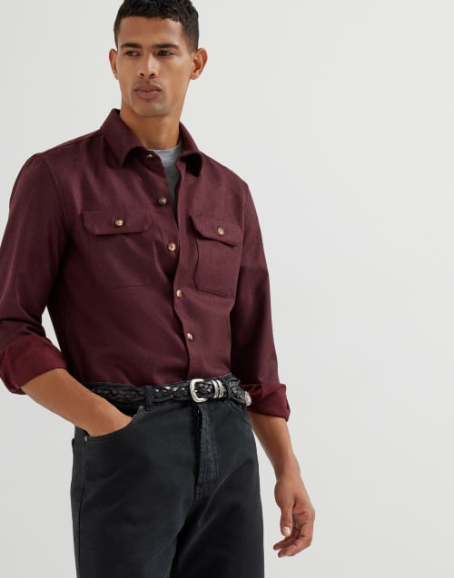 带商标平纹针织T恤衫 中灰 男款 - Brunello Cucinelli