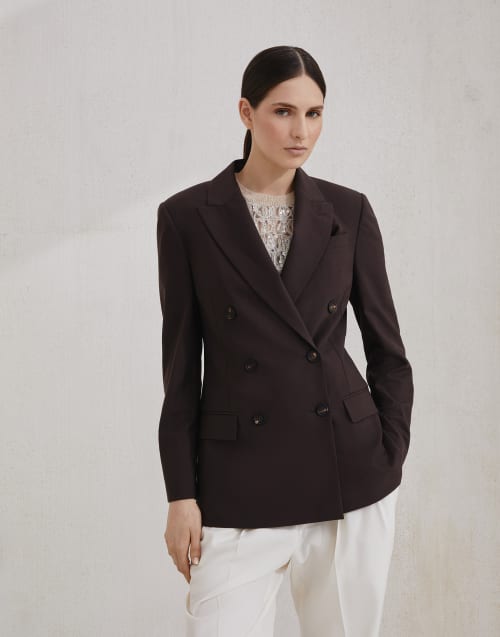 Blazer with monili Cocoa Woman - Brunello Cucinelli