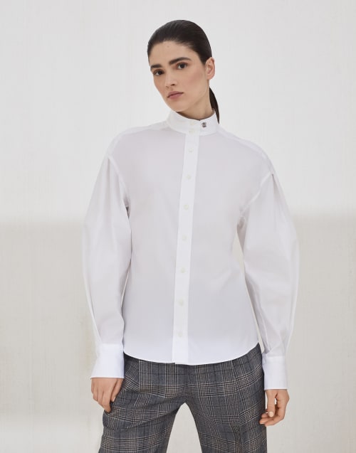 Stretch poplin shirt with monili White Woman - Brunello Cucinelli