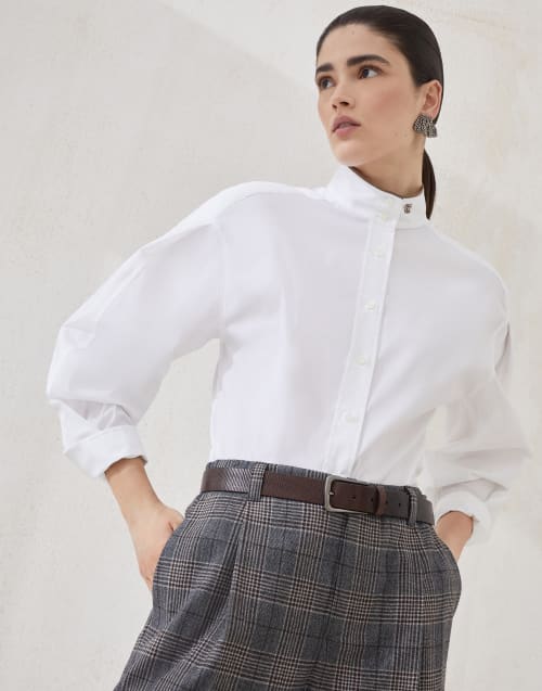 Camisa de popelina elástica con Monile Blanco Mujer - Brunello Cucinelli