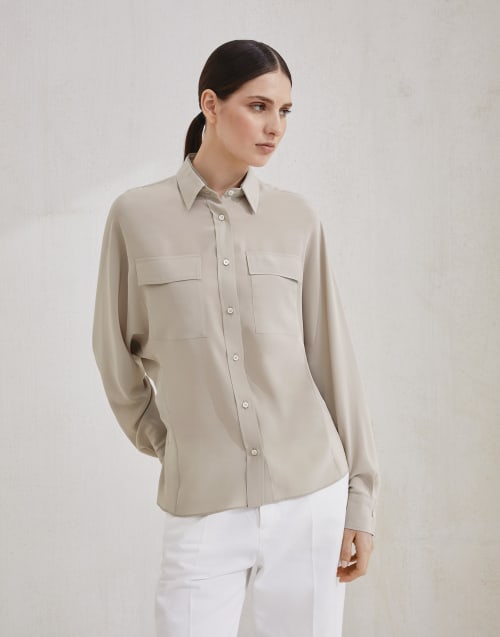 国内発送 BRUNELLO CUCINELLI シルク混 Uネック半袖Tシャツ メンズ 向け アジュールブルー プリント Tシャツ | Brunello