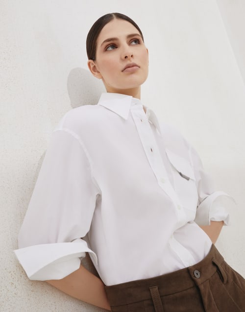 弹力府绸面料衬衫 白色 女款 - Brunello Cucinelli