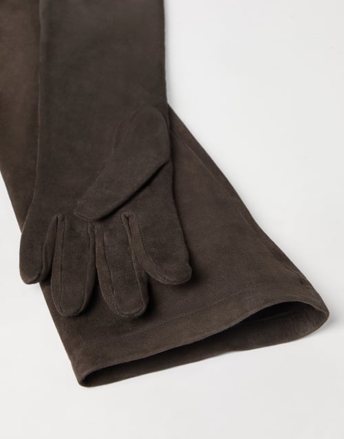 Couture suede gloves Rust Brown Woman - Brunello Cucinelli