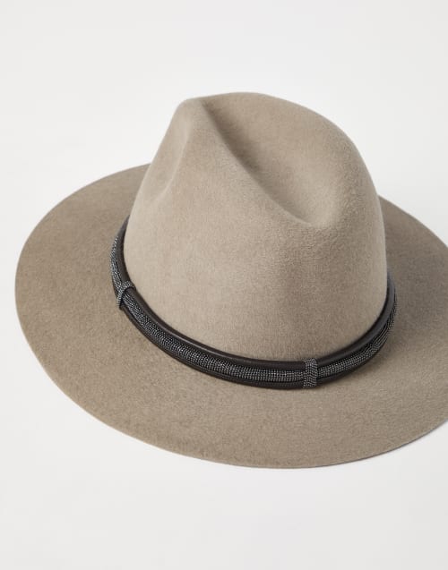 Felt fedora with monili Dove Grey Woman - Brunello Cucinelli