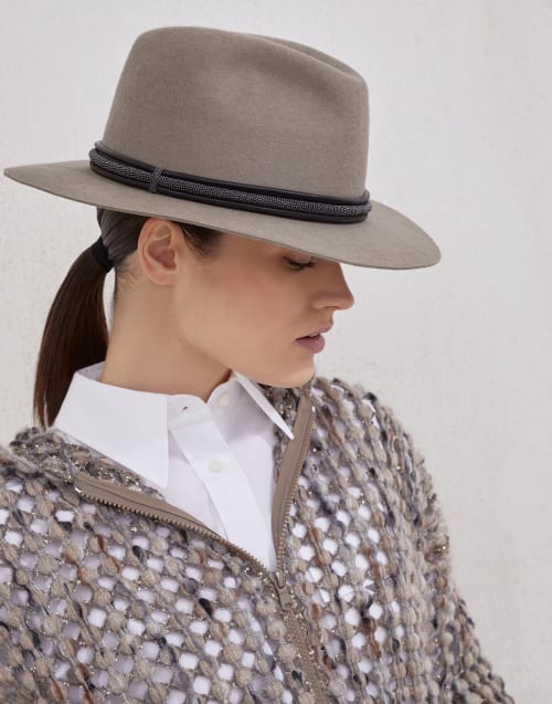 Felt fedora with monili Dove Grey Woman - Brunello Cucinelli