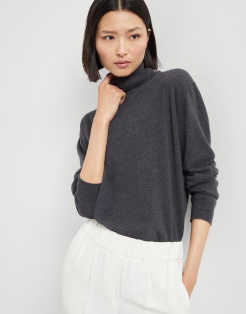 Cashmere sweater with monili Lignite Grey Woman - Brunello Cucinelli