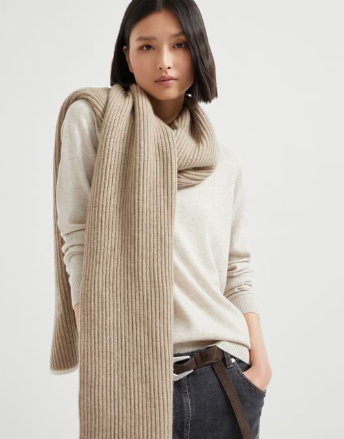 Cashmere knit scarf Light Brown Woman - Brunello Cucinelli