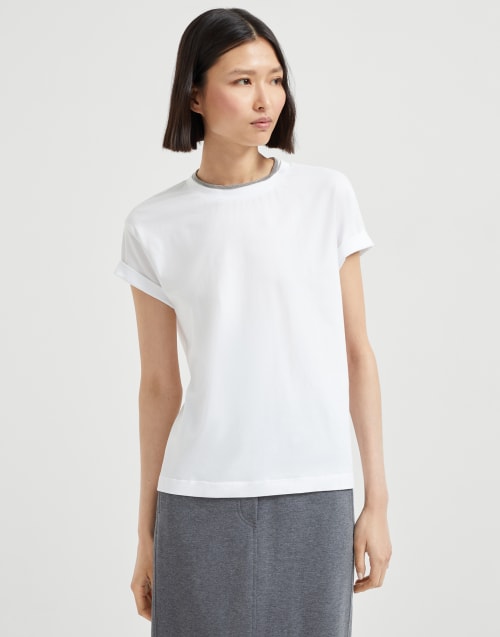 Tシャツ・カットソー BRUNELLO CUCINELLI Women Tunic Tops M0T81HA800C6159 WHITE T-shirt with monili for Woman in White | Brunello Cucinelli