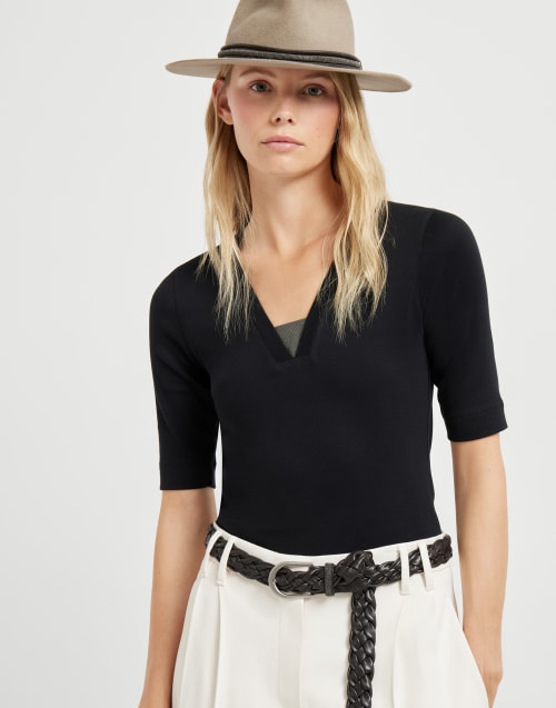 リブジャージー Tシャツ ブラック レディース - Brunello Cucinelli