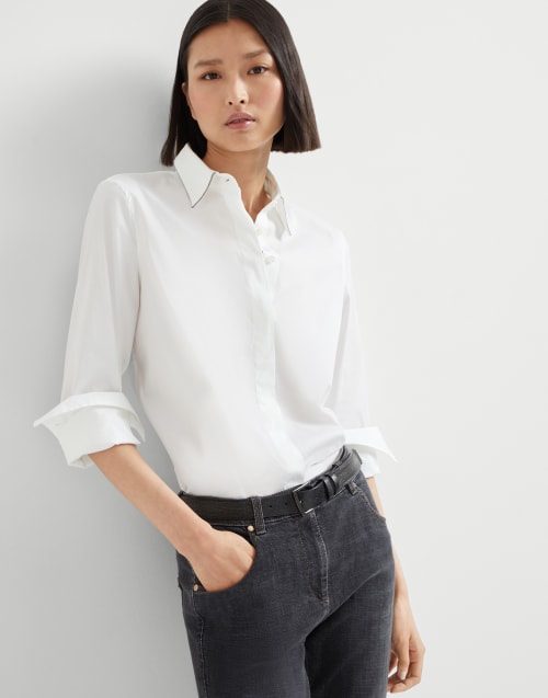 镶珠装饰的衬衫 白色 女款 - Brunello Cucinelli