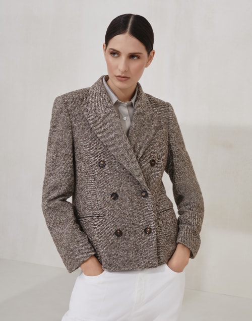 Mélange diagonal blazer Brown Woman - Brunello Cucinelli