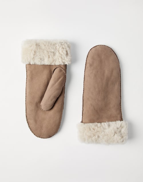 Fausthandschuhe aus Fuzzy-Shearling Haselnuss Damen - Brunello Cucinelli