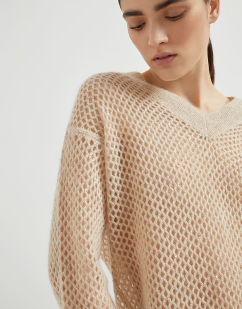 Dazzling Mesh sweater Warm Beige Woman - Brunello Cucinelli