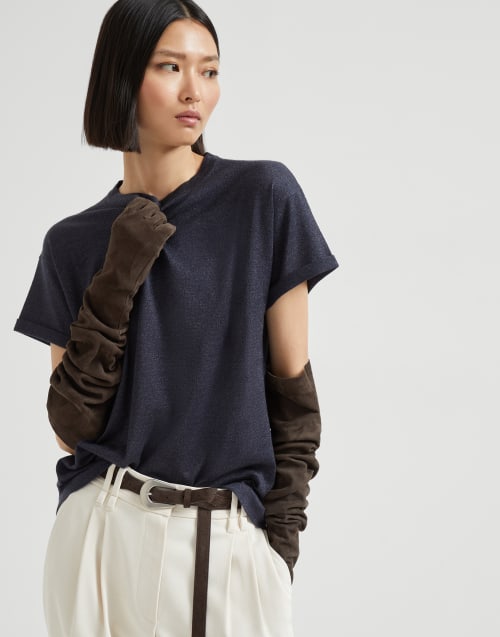 Cashmere and silk lightweight sweater Navy Blue Woman - Brunello Cucinelli