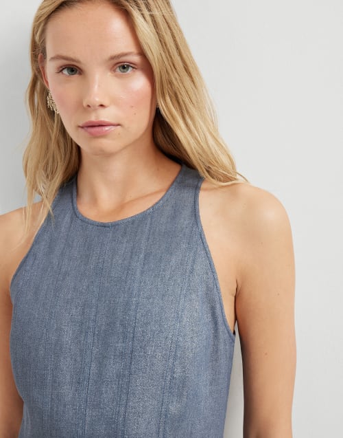 Linen and virgin wool twill dress Dark Denim Woman - Brunello Cucinelli