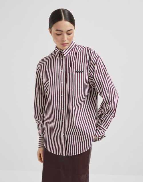 Striped poplin shirt Amaranth Woman - Brunello Cucinelli