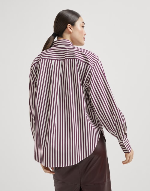 Striped poplin shirt Amaranth Woman - Brunello Cucinelli