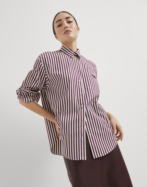 Camisa de popelina a rayas Amaranto Mujer - Brunello Cucinelli