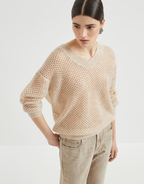 Dazzling Mesh sweater Warm Beige Woman - Brunello Cucinelli