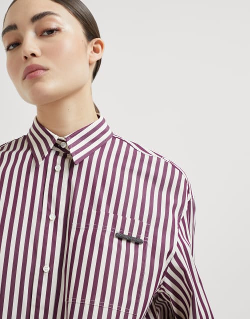 Striped poplin shirt Amaranth Woman - Brunello Cucinelli