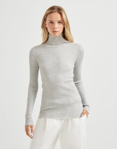 Cashmere and silk Sparkling sweater Light Grey Woman - Brunello Cucinelli