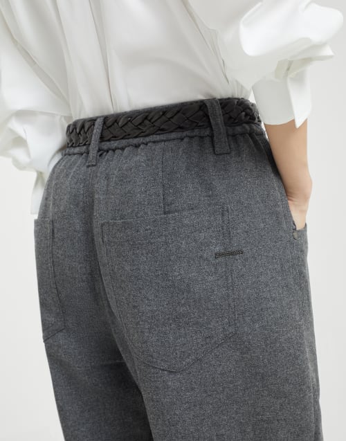 Pantalón Baggy de franela sarga Plomo Mujer - Brunello Cucinelli