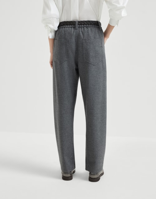 Pantalón Baggy de franela sarga Plomo Mujer - Brunello Cucinelli