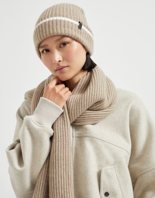 Cashmere rib knit beanie Light Brown Woman - Brunello Cucinelli