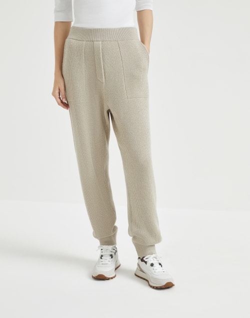 Cashmere knit trousers Cool Beige Woman - Brunello Cucinelli