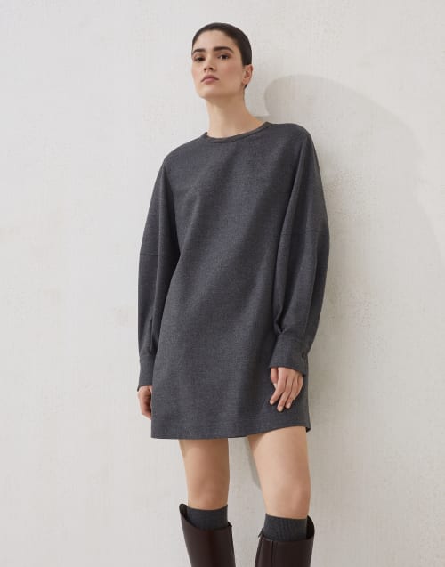 镶珠装饰斜纹法兰绒连衣裙 炮铜灰色 女款 - Brunello Cucinelli