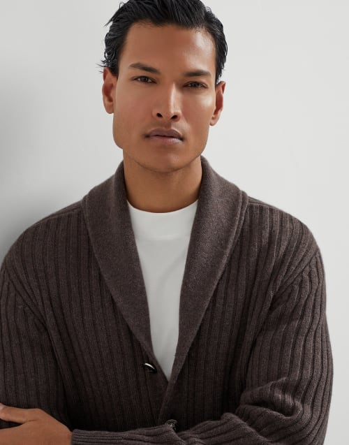 金属扣对襟衫 棕色 男款 - Brunello Cucinelli