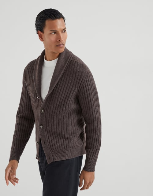 金属扣对襟衫 棕色 男款 - Brunello Cucinelli