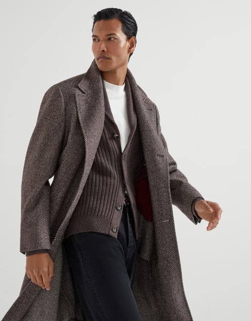 金属扣对襟衫 棕色 男款 - Brunello Cucinelli