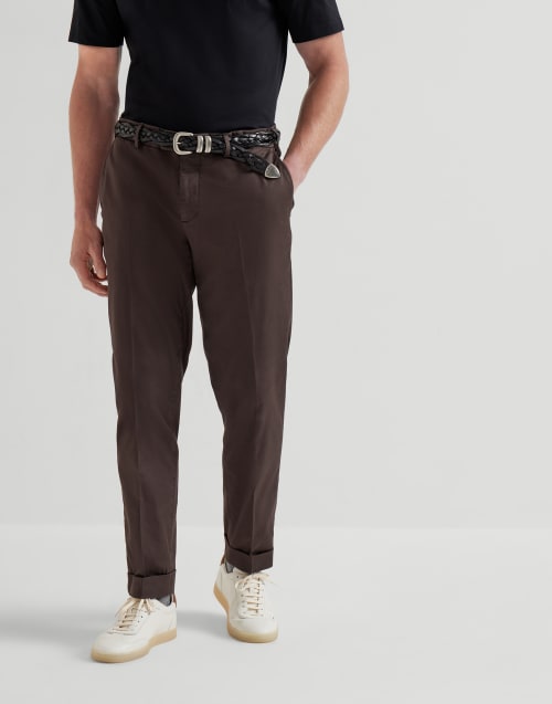 Gabardine garment dyed trousers Brown Man - Brunello Cucinelli