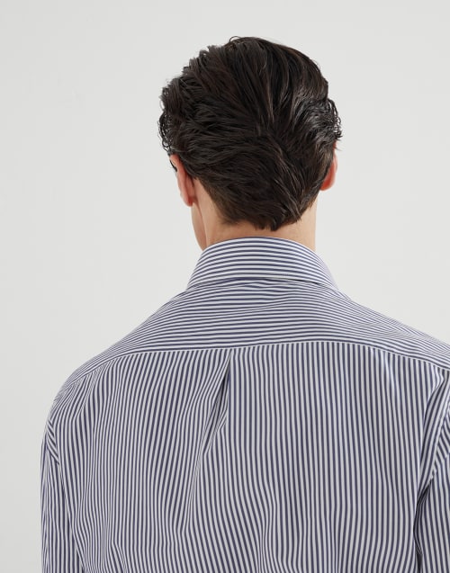 Striped poplin shirt Navy Blue Man - Brunello Cucinelli