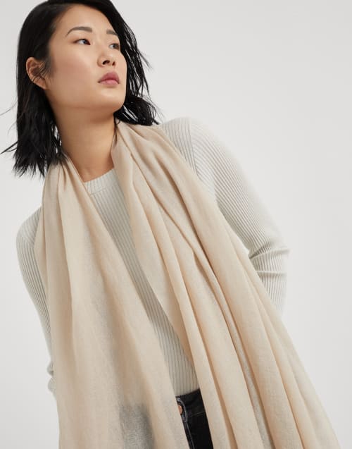 Cashmere and silk scarf Beige Woman - Brunello Cucinelli