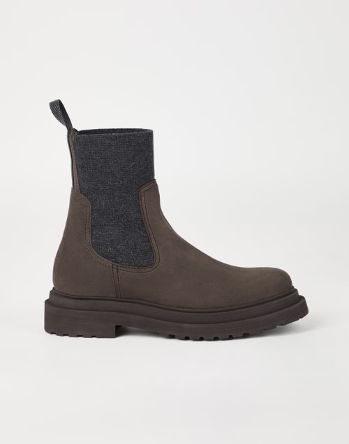 Suede boots with monili Pine Cone Brown Woman - Brunello Cucinelli