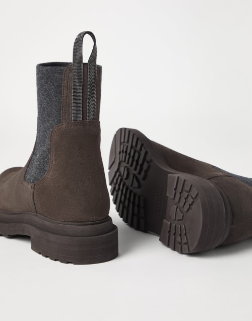 Suede boots with monili Pine Cone Brown Woman - Brunello Cucinelli